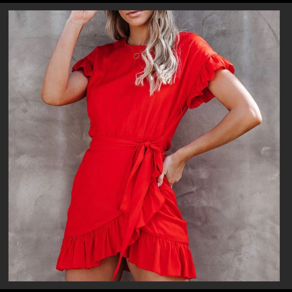 Vici ruffle sleeve, side tie dress in orange